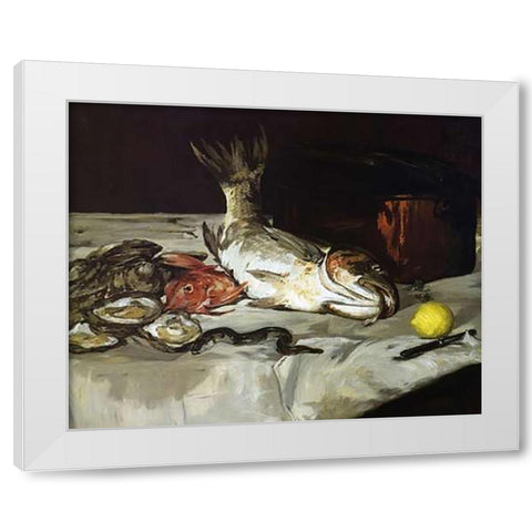 Fish White Modern Wood Framed Art Print by Manet, Edouard