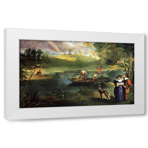 Fishing at St Quen, Paris White Modern Wood Framed Art Print by Manet, Edouard