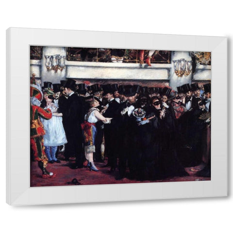 Masked Ball at Opera White Modern Wood Framed Art Print by Manet, Edouard