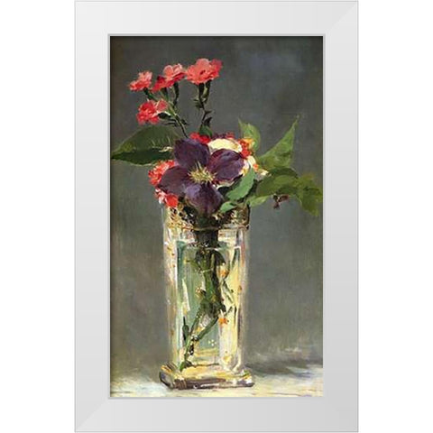 Pinks and Clematis in a Crystal Vase White Modern Wood Framed Art Print by Manet, Edouard