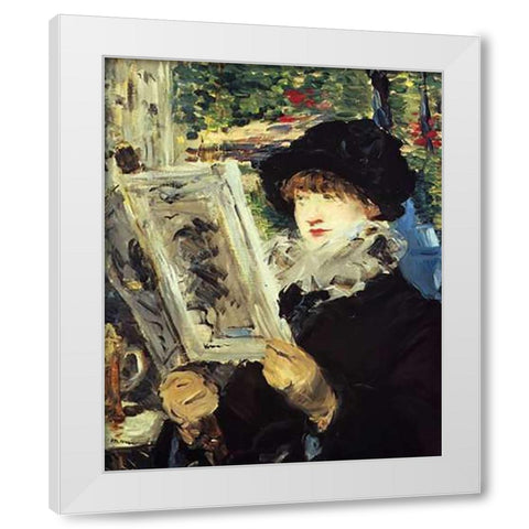 Woman Reading White Modern Wood Framed Art Print by Manet, Edouard