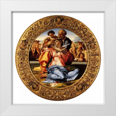 Michelangela The Doni Tondo-3 White Modern Wood Framed Art Print by Michelangelo