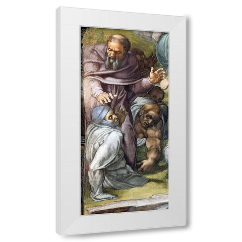 Detail From The Last Judgement (A Tonsured Priest) White Modern Wood Framed Art Print by Michelangelo