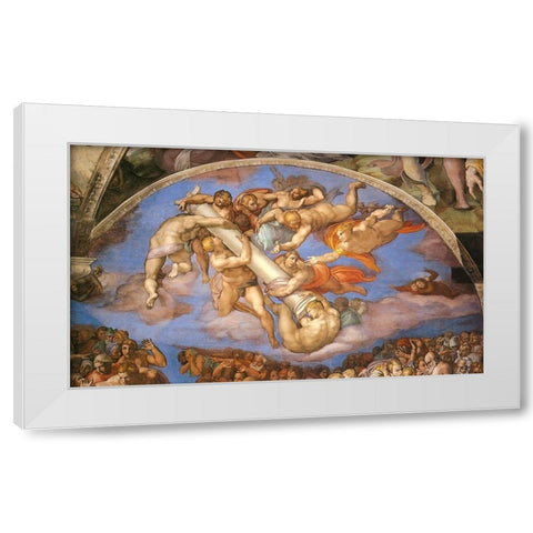 Detail From The Last Judgement (Angels Carrying The Column 2) White Modern Wood Framed Art Print by Michelangelo