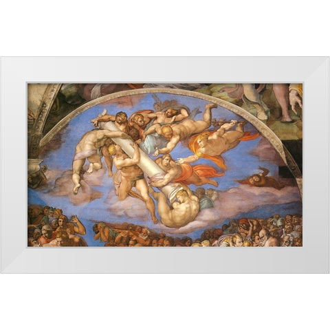 Detail From The Last Judgement (Angels Carrying The Column 2) White Modern Wood Framed Art Print by Michelangelo