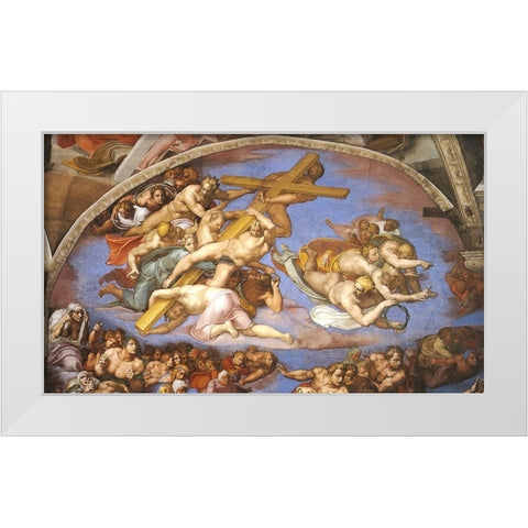 Detail From The Last Judgement (Angels Carrying The Cross) White Modern Wood Framed Art Print by Michelangelo