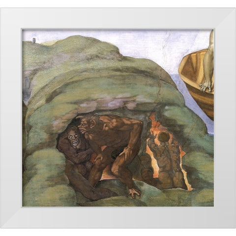 Detail From The Last Judgement (Hells Mouth) White Modern Wood Framed Art Print by Michelangelo