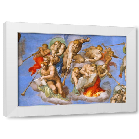 Detail From The Last Judgement - Trumpeting Angels White Modern Wood Framed Art Print by Michelangelo