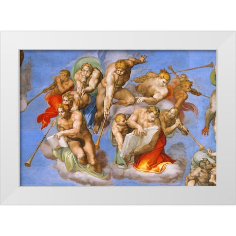 Detail From The Last Judgement - Trumpeting Angels White Modern Wood Framed Art Print by Michelangelo