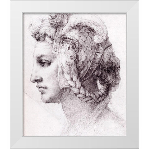 Ideal Head Of A Woman White Modern Wood Framed Art Print by Michelangelo