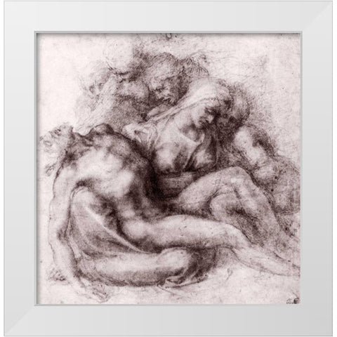 Lamentation Over The Dead Christ White Modern Wood Framed Art Print by Michelangelo