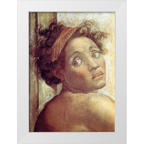 Nude Figure Next To The Scene Of Noahs Sacrifice Detail 1509 White Modern Wood Framed Art Print by Michelangelo