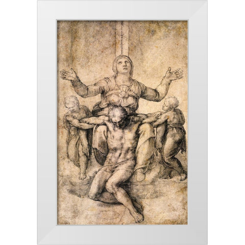 Pieta-4 White Modern Wood Framed Art Print by Michelangelo