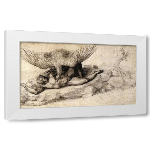 Punishment Of Tityus-2 White Modern Wood Framed Art Print by Michelangelo