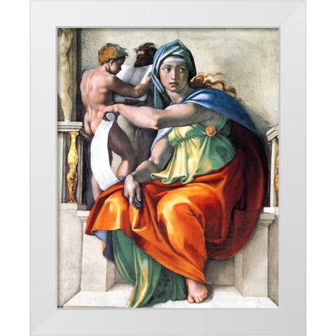 The Delphic Sibyl White Modern Wood Framed Art Print by Michelangelo