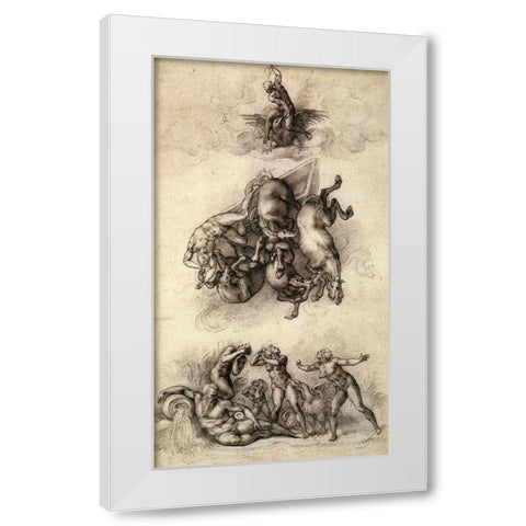 The Fall Of Phaeton-4 White Modern Wood Framed Art Print by Michelangelo