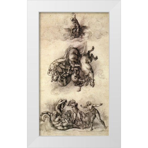 The Fall Of Phaeton-4 White Modern Wood Framed Art Print by Michelangelo