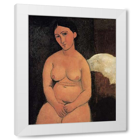 A Seated Nude White Modern Wood Framed Art Print by Modigliani, Amedeo