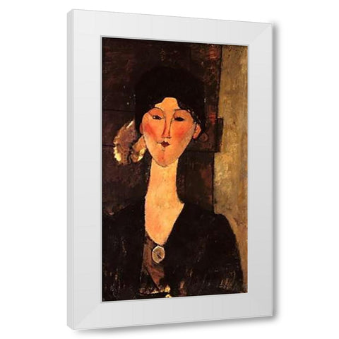 Beatrice Hastings In Front Of A Door White Modern Wood Framed Art Print by Modigliani, Amedeo