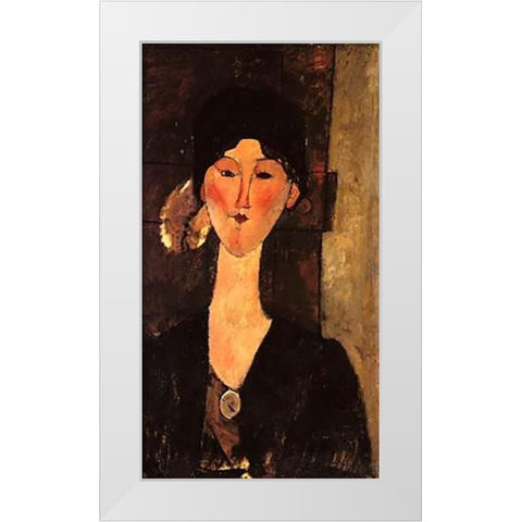 Beatrice Hastings In Front Of A Door White Modern Wood Framed Art Print by Modigliani, Amedeo