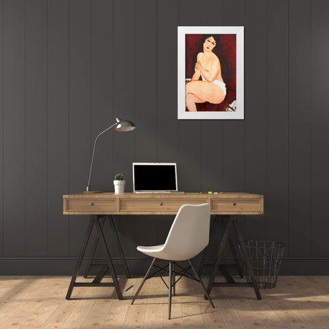 Beautiful Woman White Modern Wood Framed Art Print by Modigliani, Amedeo