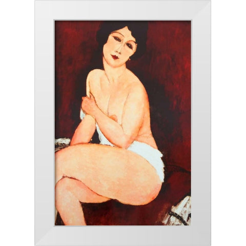 Beautiful Woman White Modern Wood Framed Art Print by Modigliani, Amedeo