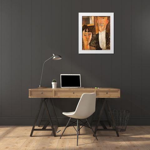 Bride And Groom Les Maries White Modern Wood Framed Art Print by Modigliani, Amedeo