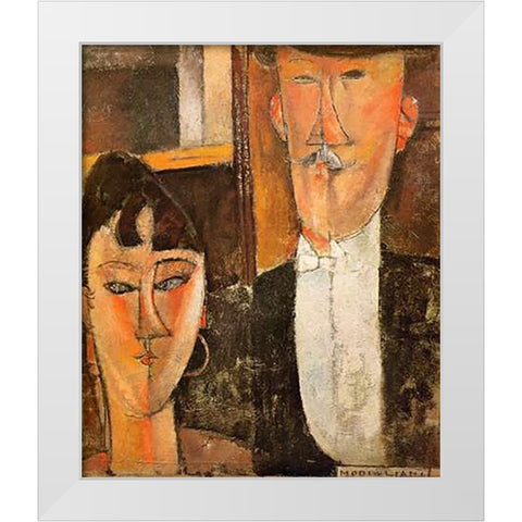 Bride And Groom Les Maries White Modern Wood Framed Art Print by Modigliani, Amedeo