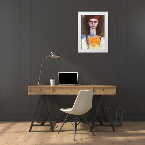 Bust Of A Young Woman White Modern Wood Framed Art Print by Modigliani, Amedeo