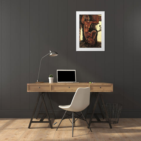 Caryatid 6 White Modern Wood Framed Art Print by Modigliani, Amedeo