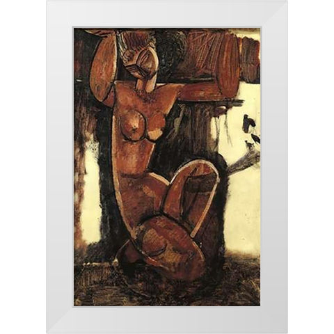 Caryatid 6 White Modern Wood Framed Art Print by Modigliani, Amedeo
