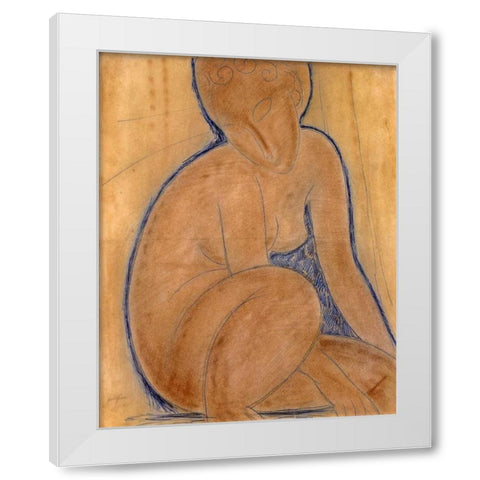 Crouched Nude White Modern Wood Framed Art Print by Modigliani, Amedeo