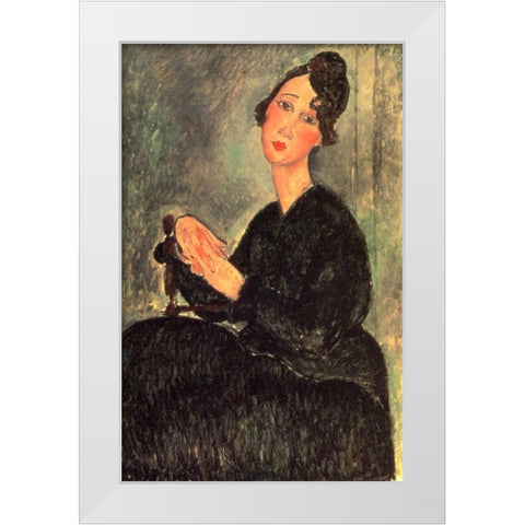 Dedie White Modern Wood Framed Art Print by Modigliani, Amedeo