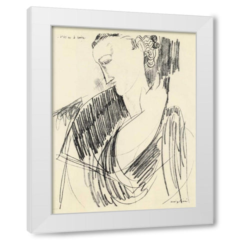 Drawing For Drinking White Modern Wood Framed Art Print by Modigliani, Amedeo