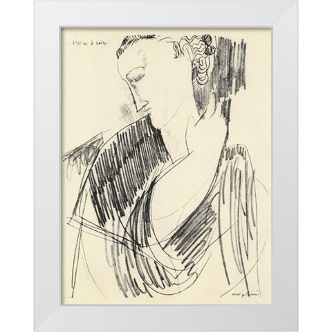 Drawing For Drinking White Modern Wood Framed Art Print by Modigliani, Amedeo