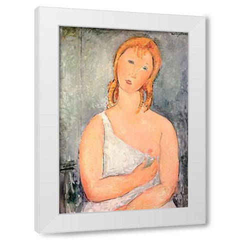 Girl In White Chemise White Modern Wood Framed Art Print by Modigliani, Amedeo