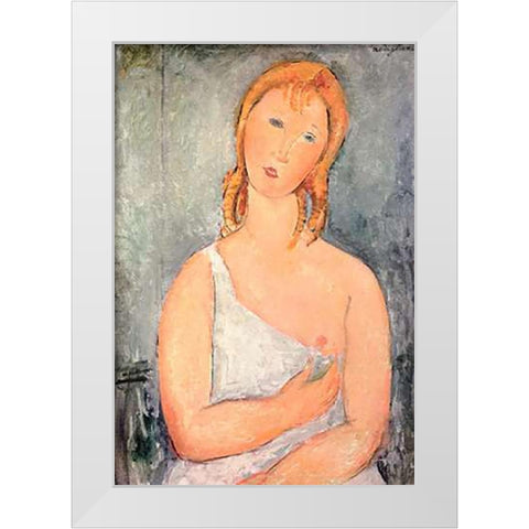 Girl In White Chemise White Modern Wood Framed Art Print by Modigliani, Amedeo