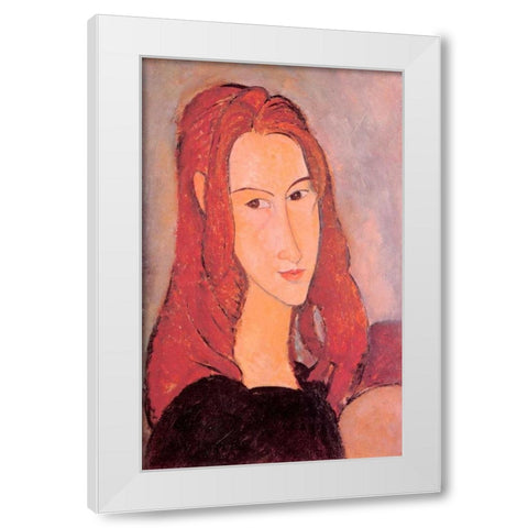 Girl Jeanne Hebuterne White Modern Wood Framed Art Print by Modigliani, Amedeo