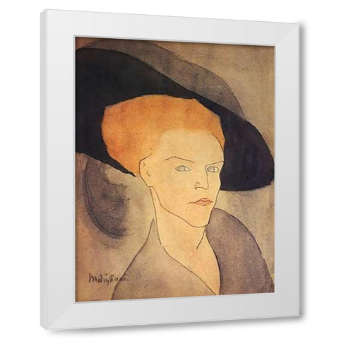 Head Of A Woman Wearing Hat White Modern Wood Framed Art Print by Modigliani, Amedeo