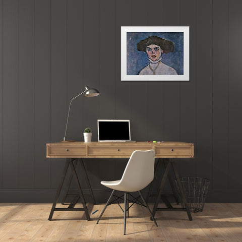 Head Of Young Woman White Modern Wood Framed Art Print by Modigliani, Amedeo