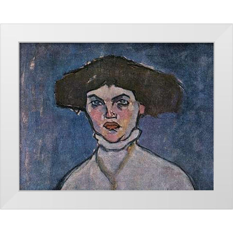 Head Of Young Woman White Modern Wood Framed Art Print by Modigliani, Amedeo