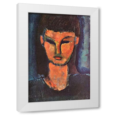 Head Of Young Woman 2 White Modern Wood Framed Art Print by Modigliani, Amedeo