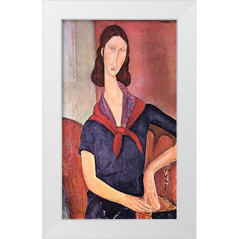 Jeanne Hebuterne White Modern Wood Framed Art Print by Modigliani, Amedeo