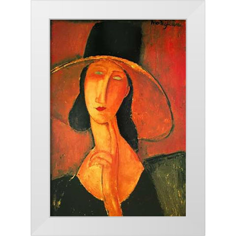 Jeanne Hebuterne Con Grande White Modern Wood Framed Art Print by Modigliani, Amedeo