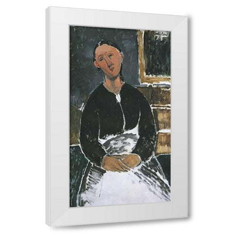 La Fantesca White Modern Wood Framed Art Print by Modigliani, Amedeo