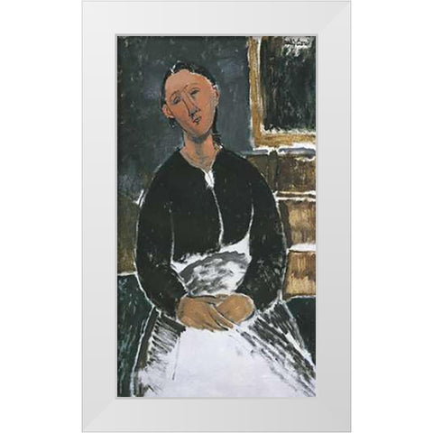 La Fantesca White Modern Wood Framed Art Print by Modigliani, Amedeo