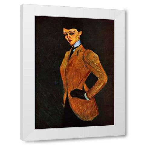 Lady Inriding Habit White Modern Wood Framed Art Print by Modigliani, Amedeo