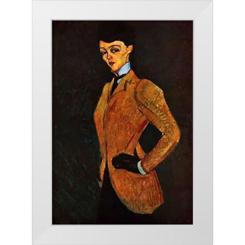 Lady Inriding Habit White Modern Wood Framed Art Print by Modigliani, Amedeo