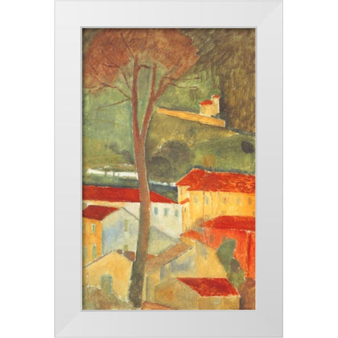 Landscape At Cagnes White Modern Wood Framed Art Print by Modigliani, Amedeo