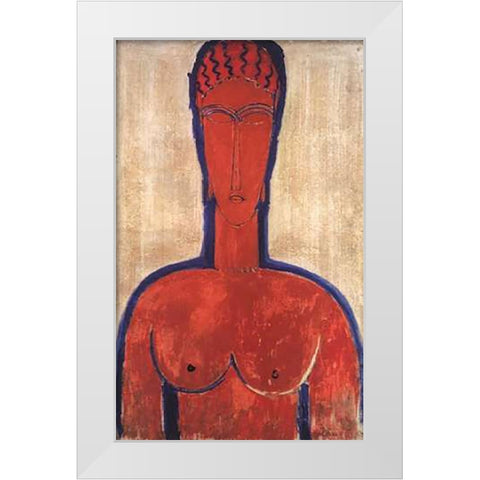 Large Red Bust White Modern Wood Framed Art Print by Modigliani, Amedeo
